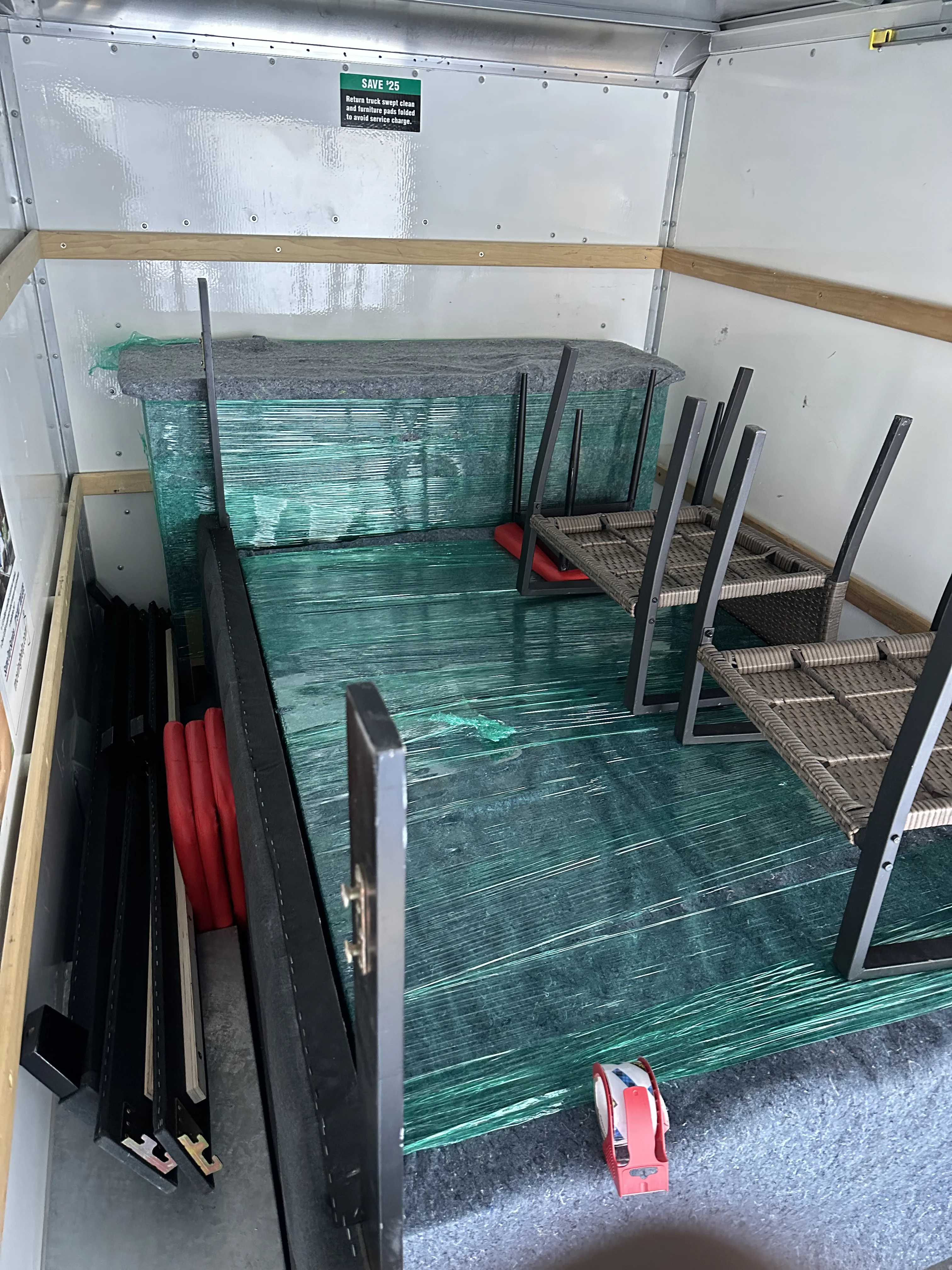 Truck interior — organized packing layers