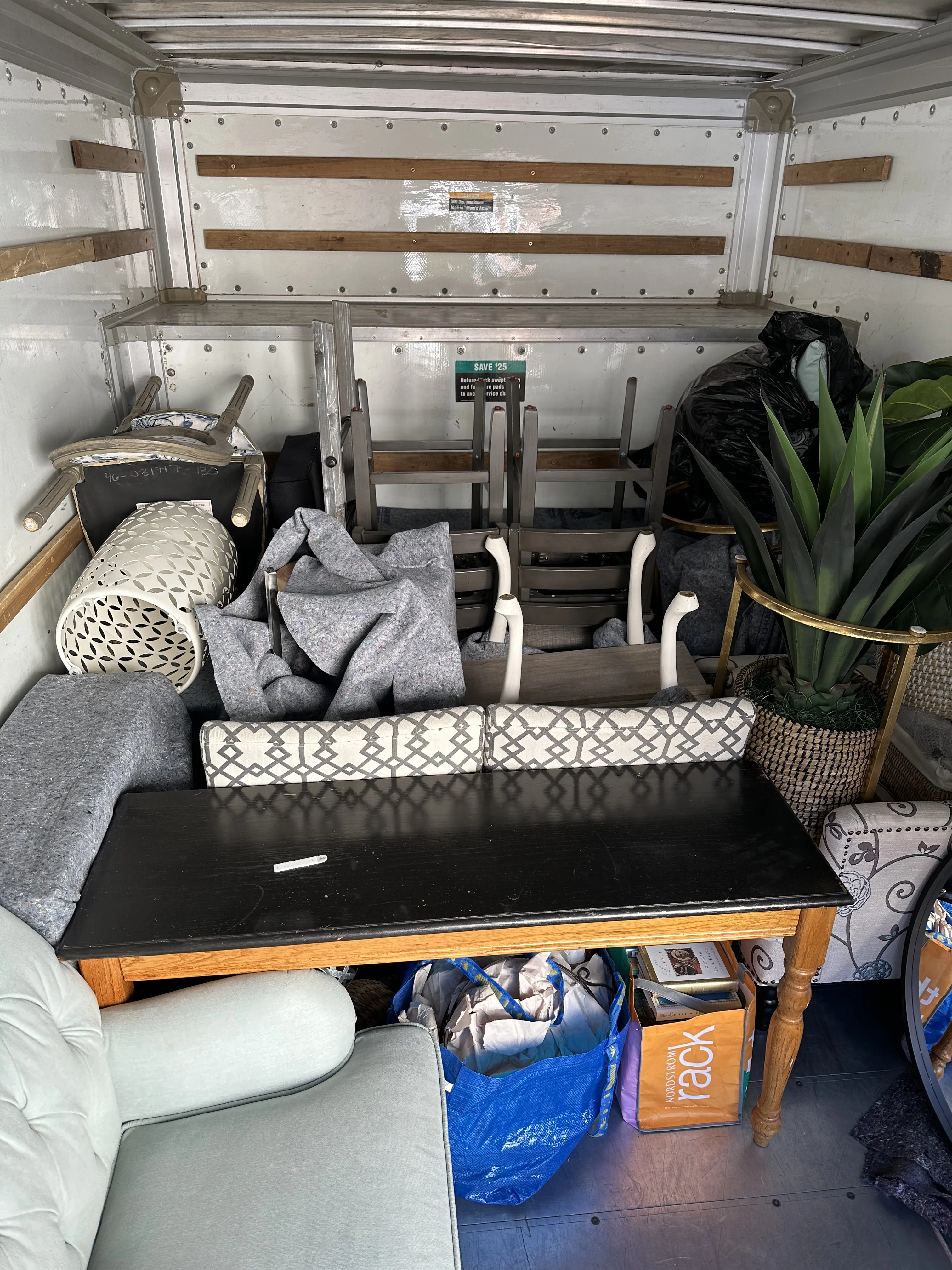 Furniture and boxes loaded — full truck view