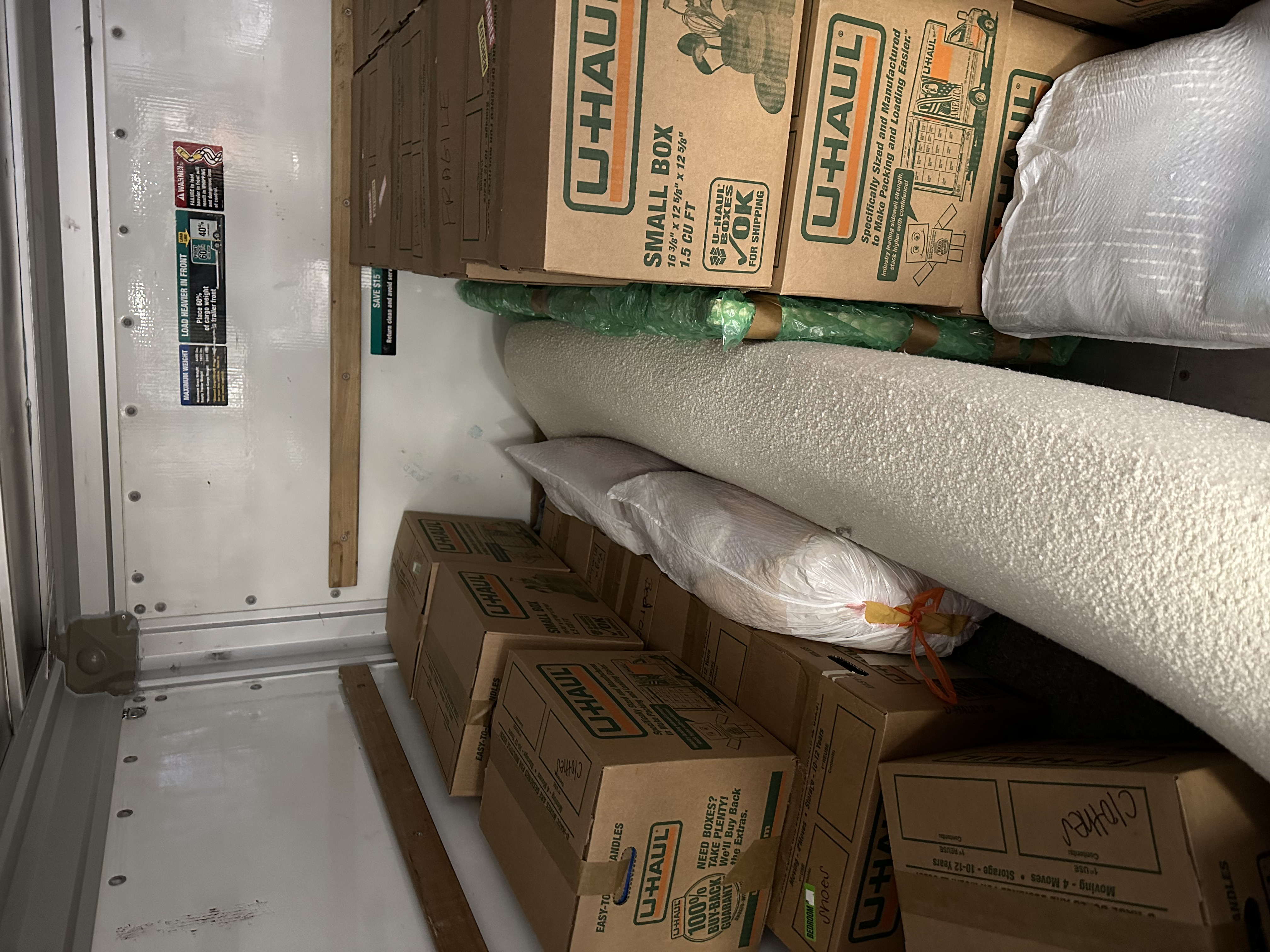 Foam-padded items and boxes packed carefully