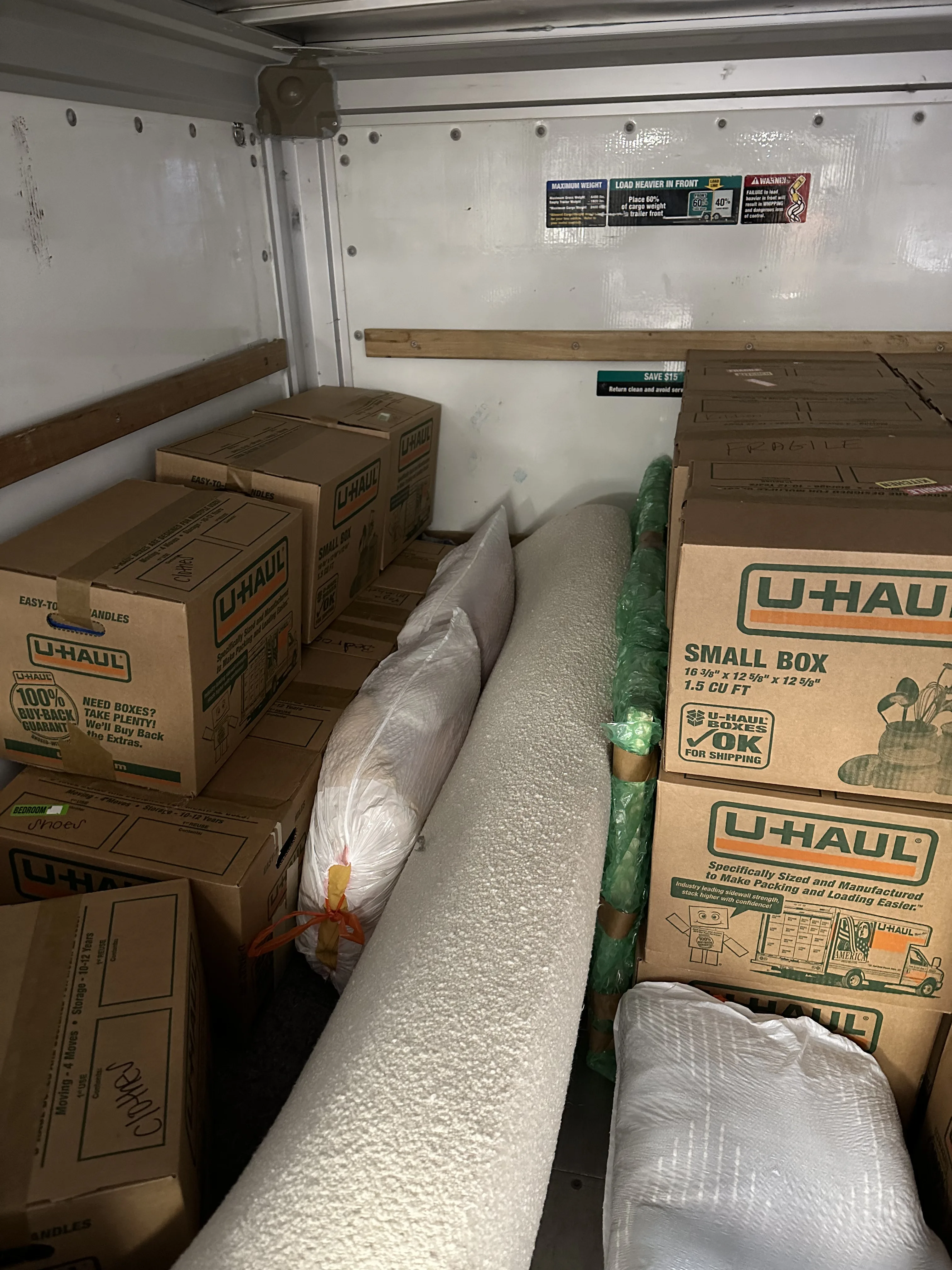 Foam-padded items and boxes packed carefully