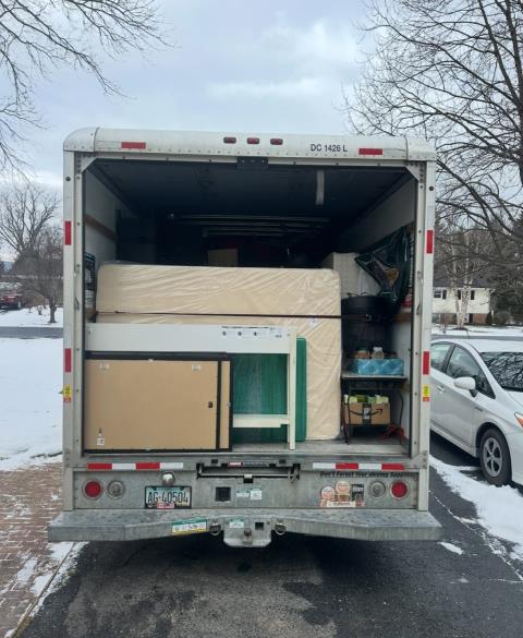 Winter move — truck packed and loaded in snow