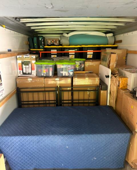 Storage unit organized with wrapped items