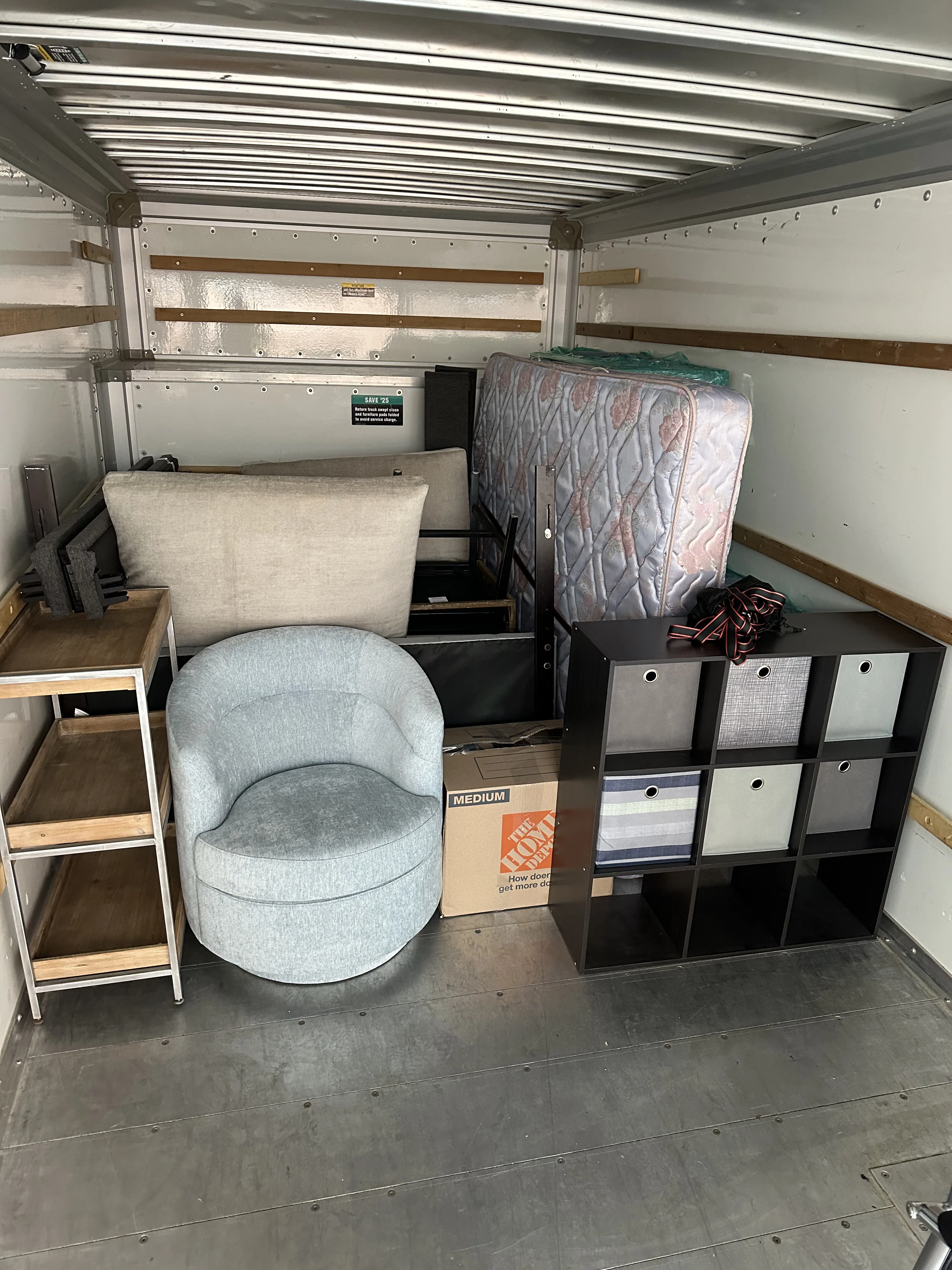 Boxes and furniture loaded in 26ft truck