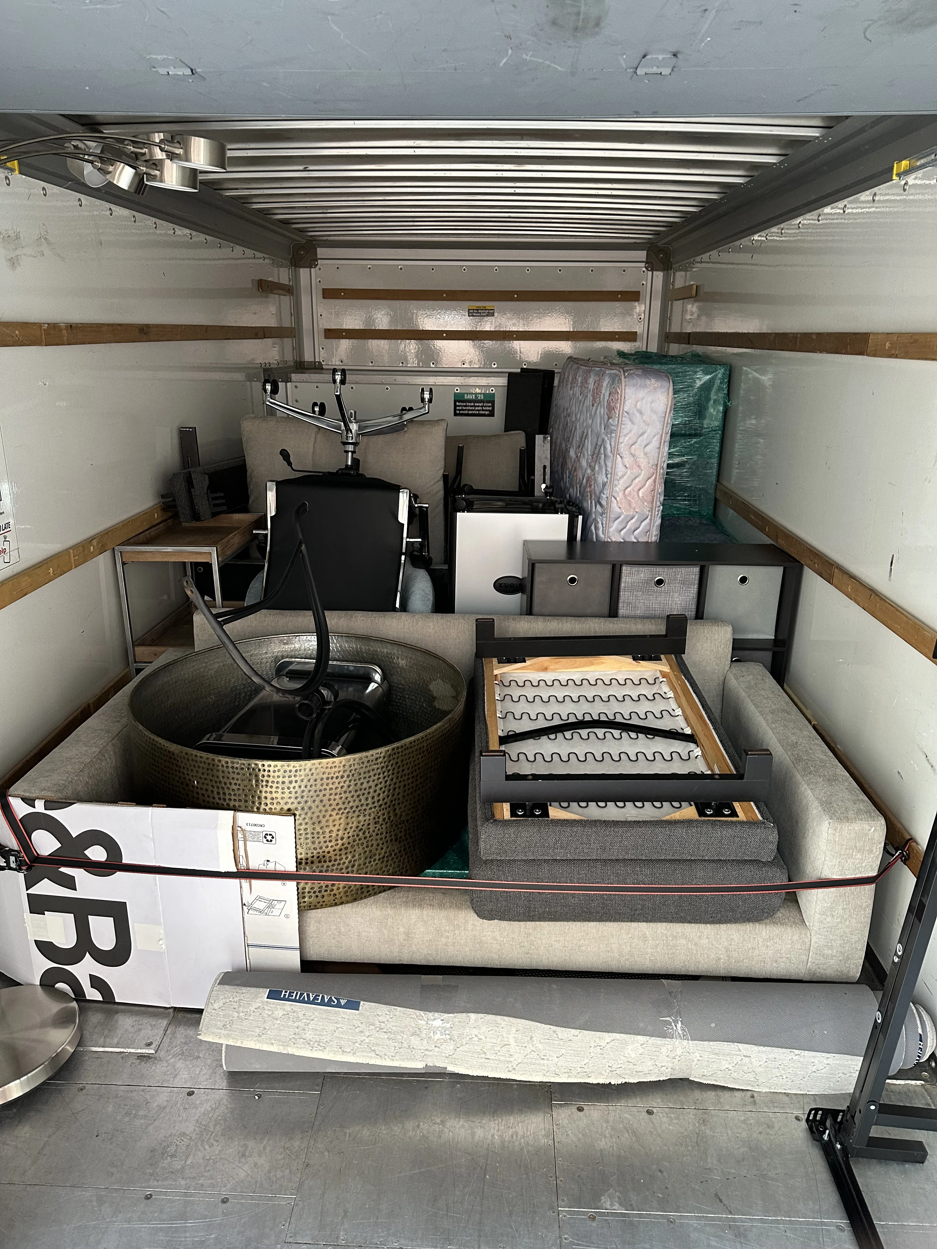 Furniture cart loaded — hallway delivery